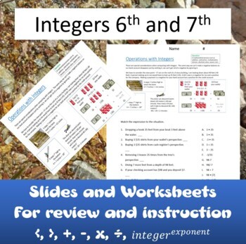 Preview of Integers 6th &7th grades definitions through exponents: introduce or review