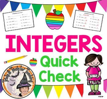 Preview of Integers Quick Check Adding Subtracting Multiplying Dividing with Answer KEY