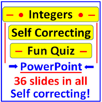 Preview of Integers Self Correcting Fun Quiz PowerPoint