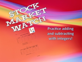 Preview of Stock Market Watch - Add and Subtract Integers For Middle School Students