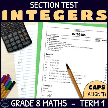 Preview of Integers Test - Grade 8 Math Term 1 Section Test 2