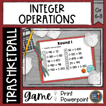 Preview of Integer Operations Trashketball Math Game - Add, Subtract, Multiply, Divide