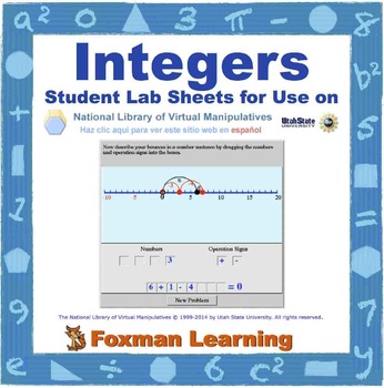 Preview of Integers -- Virtual Manipulatives Lab for Middle School Math Common Core