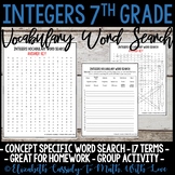 Math Vocabulary Word Search - Integers Unit - 7th Grade