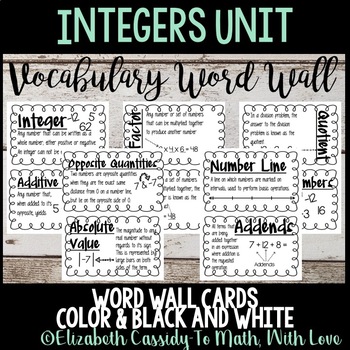 Preview of Integers Vocabulary-Word Wall-Vocabulary-Upper Elementary CCSS