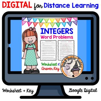 Preview of DIGITAL Math Integers Word Problems Google Slides Worksheet with Answer KEY