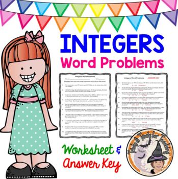 Preview of Integers Word Problems Worksheet with Answer KEY Add Subtract Multiply Divide