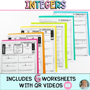 Preview of Integers Worksheets with Video Lessons