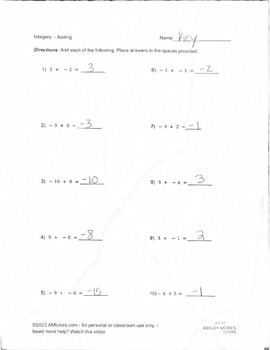 lesson 2 problem solving practice add integers answer key