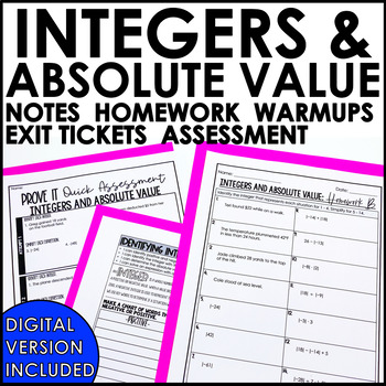 Preview of Integers and Absolute Value Notes Homework Warm Ups Exit Tickets