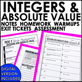 Integers and Absolute Value Notes Homework Warm Ups Exit Tickets