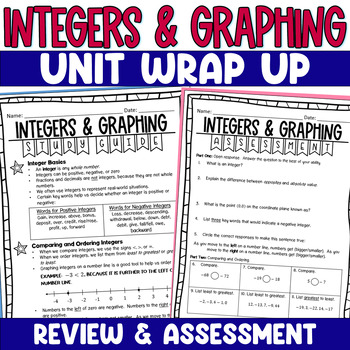 Preview of Integers and Graphing Assessment Review and Study Guide - Coordinate Plane