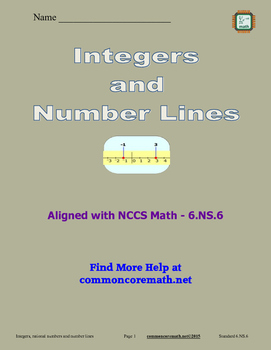 Preview of Integers and Number Lines - 6.NS.6