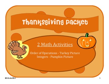 Preview of Integers and Order of Operations Thanksgiving Coloring Pictures - 2 Activities!