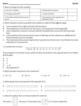 Preview of Integers and Rational Numbers Assessment