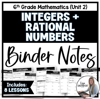 Preview of Integers and Rational Numbers Binder Notes Bundle for 6th Grade Math