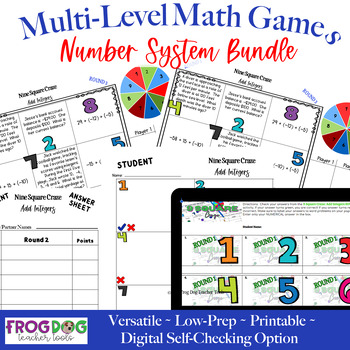 Preview of Integers Fractions and Decimals Activity Printable Games Bundle 