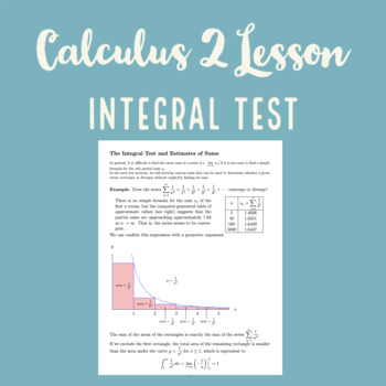 Preview of Integral Test Lesson Notes (Integral Calculus 2 Lecture) Infinite Series