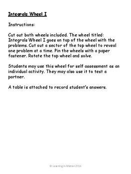 Preview of Calculus Integrals Wheel I