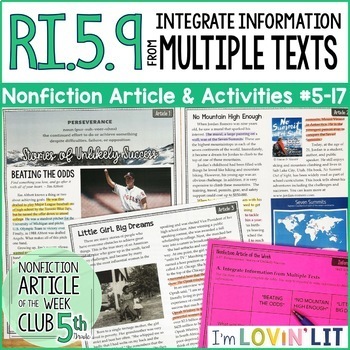Preview of Integrate Information From Multiple Texts RI.5.9 | Perseverance Articles #5-17