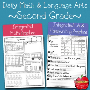 Preview of Integrated Math, LA, & Handwriting Skills Using Calendars 2nd Grade FREE UPDATES