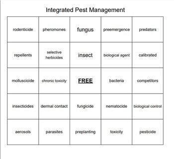 Integrated Pest Management Vocabulary Bingo For Horticulture Students