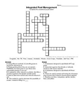 Integrated Pest Management and Best Management Practices Crossword