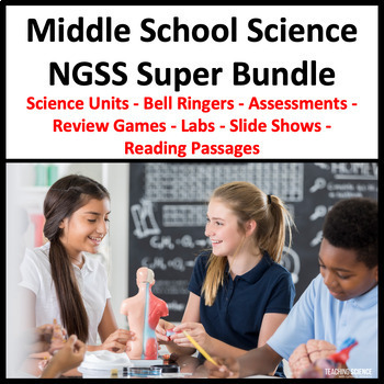 Preview of Middle School NGSS Science Bundle & Bell Ringers & 5-E Lessons & Assessments