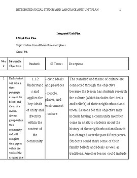 Preview of Integrated Social Studies and LA Unit Plan (6th Grade) (Perfect For ELLs)