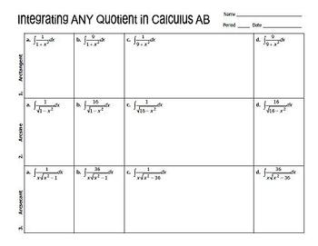 Preview of Integrating Any Quotient in Calculus AB
