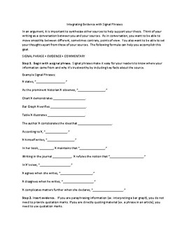 Signal Phrases Worksheets Teaching Resources Tpt