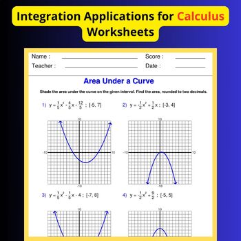 Preview of Integration Applications for Calculus Worksheets