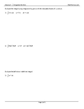 Preview of Integration By Parts Worksheet