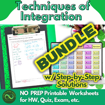 Preview of Integration Techniques w/ Definite & Indefinite Integrals w/ Solutions Bundle