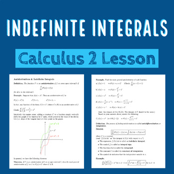 Preview of Integration by Substitution Lesson Notes (AP Calculus Integral Calculus)