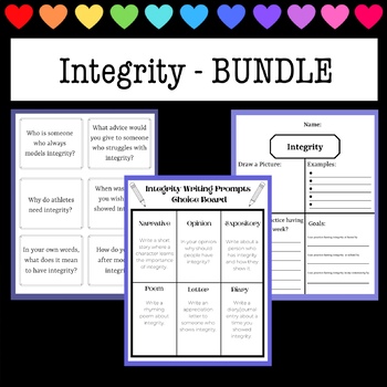 Preview of Integrity BUNDLE - Writing Choice  Board, Conversation Cards & Worksheet