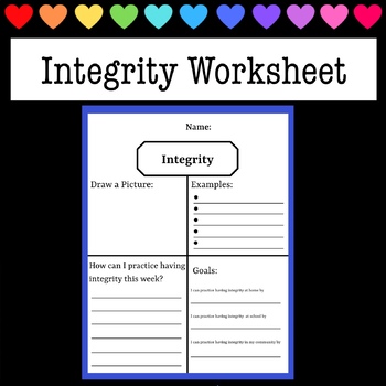 Preview of Integrity Reflection Worksheet - Drawing, Examples, Challenge, & Goals