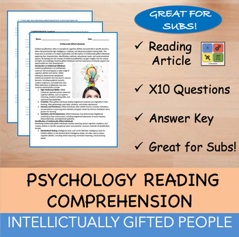 Preview of Intellectually Gifted People - Psychology Reading Passage - 100% EDITABLE