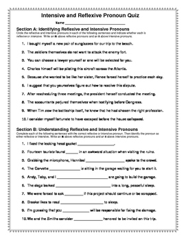 Intensive and Reflexive Pronoun Quiz by Mary Grimm | TpT