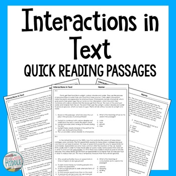 Preview of Interactions in Text Reading Comprehension Passages and Questions Quick Reads
