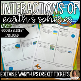 Interactions of Earth's Spheres Warm Ups or Exit Tickets -