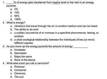 Preview of Interactions of Living Organisms Quiz
