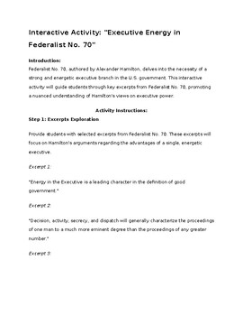 Preview of Interactive Activity Analyzing Federalist No 70