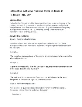 Preview of Interactive Activity Judicial Independence in Federalist No 78