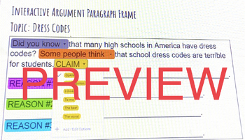 Preview of Interactive Argument Paragraph Frame Scaffold for English Learners