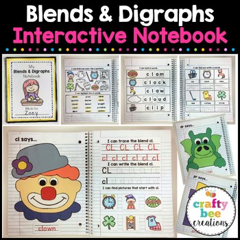 Preview of Blends and Digraphs Interactive Notebook | Digraphs and Blends Craft Activities
