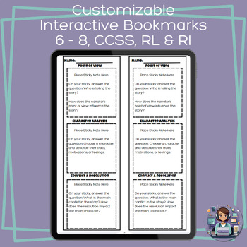 Preview of Interactive Bookmarks for Grades 6-8: CCSS Aligned Reading Tools