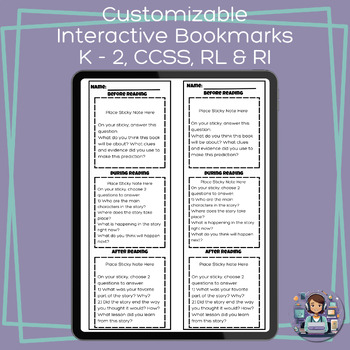 Preview of Interactive Bookmarks for K-2: CCSS Aligned Reading Tools