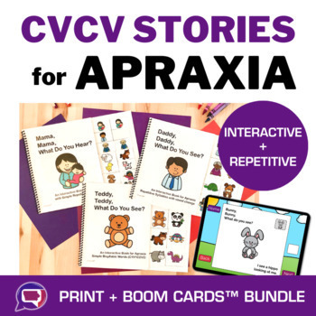Preview of Interactive Apraxia Books Activities CVCV CV1CV2 C1V1C2V2 Boom Cards Repetitive