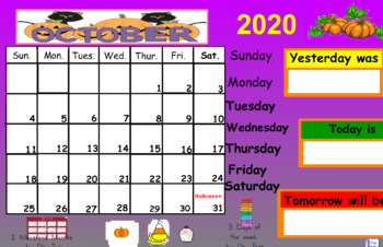 Preview of Interactive Calendar Math- October 2020 FIRST GRADE